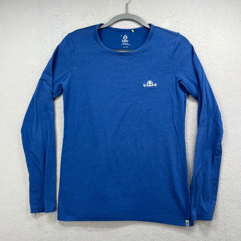 Tasc Performance Tee Shirt Womens M Blue Bamboo Stretch Long Sleeve Athletic Top